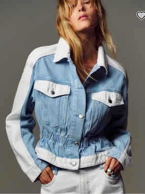 Zara Two-Tone Light Blue and White Denim Jacket